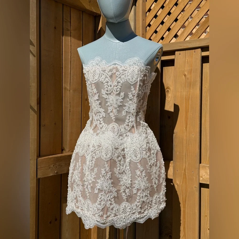 🆕 BRONX & BANCO 🧿 NWOT Maraya Blanc Lace Mini Dress, Sz L US 8